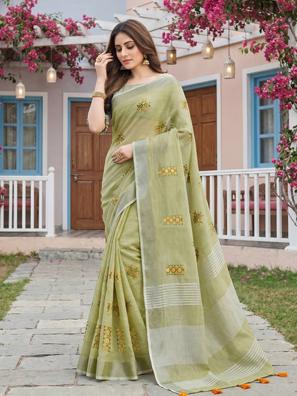 SereneDrape Sarees Pista Green