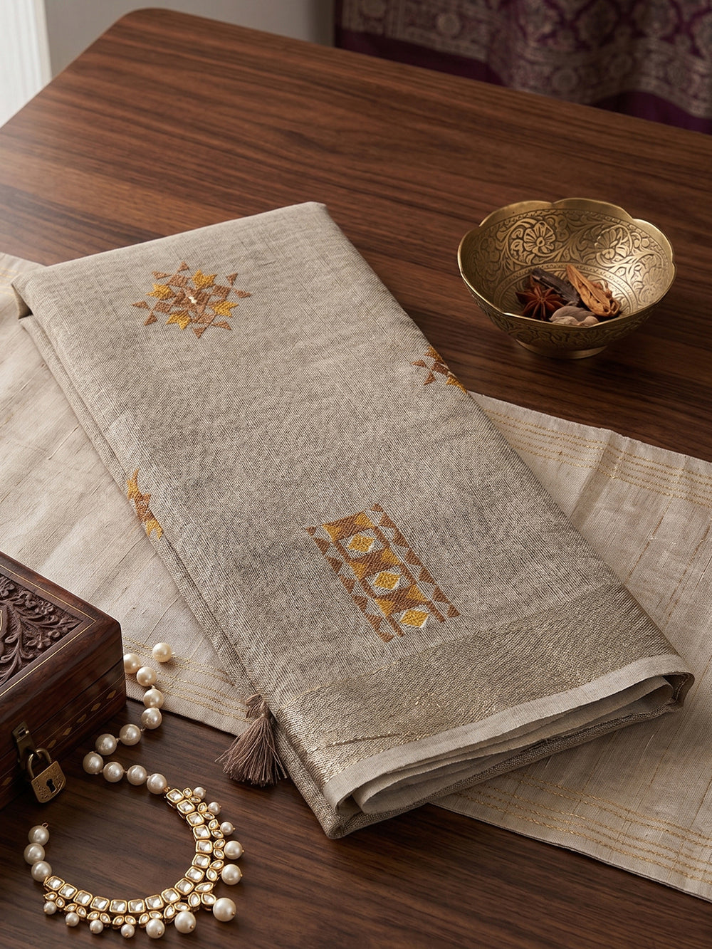 SereneDrape Sarees Light Beige