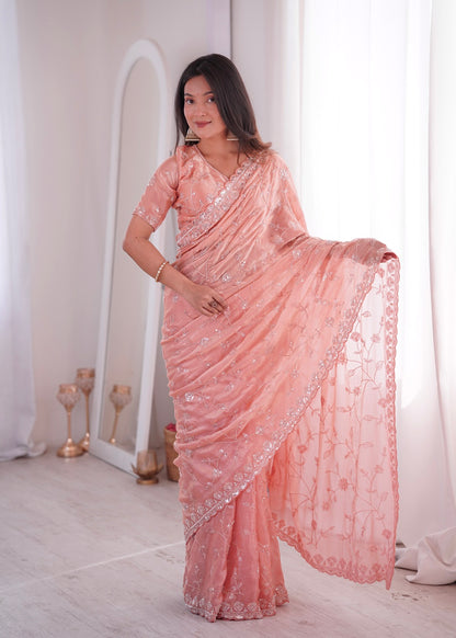 TwilightAura Sarees Peach
