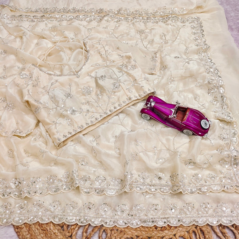 TwilightAura Sarees Off White