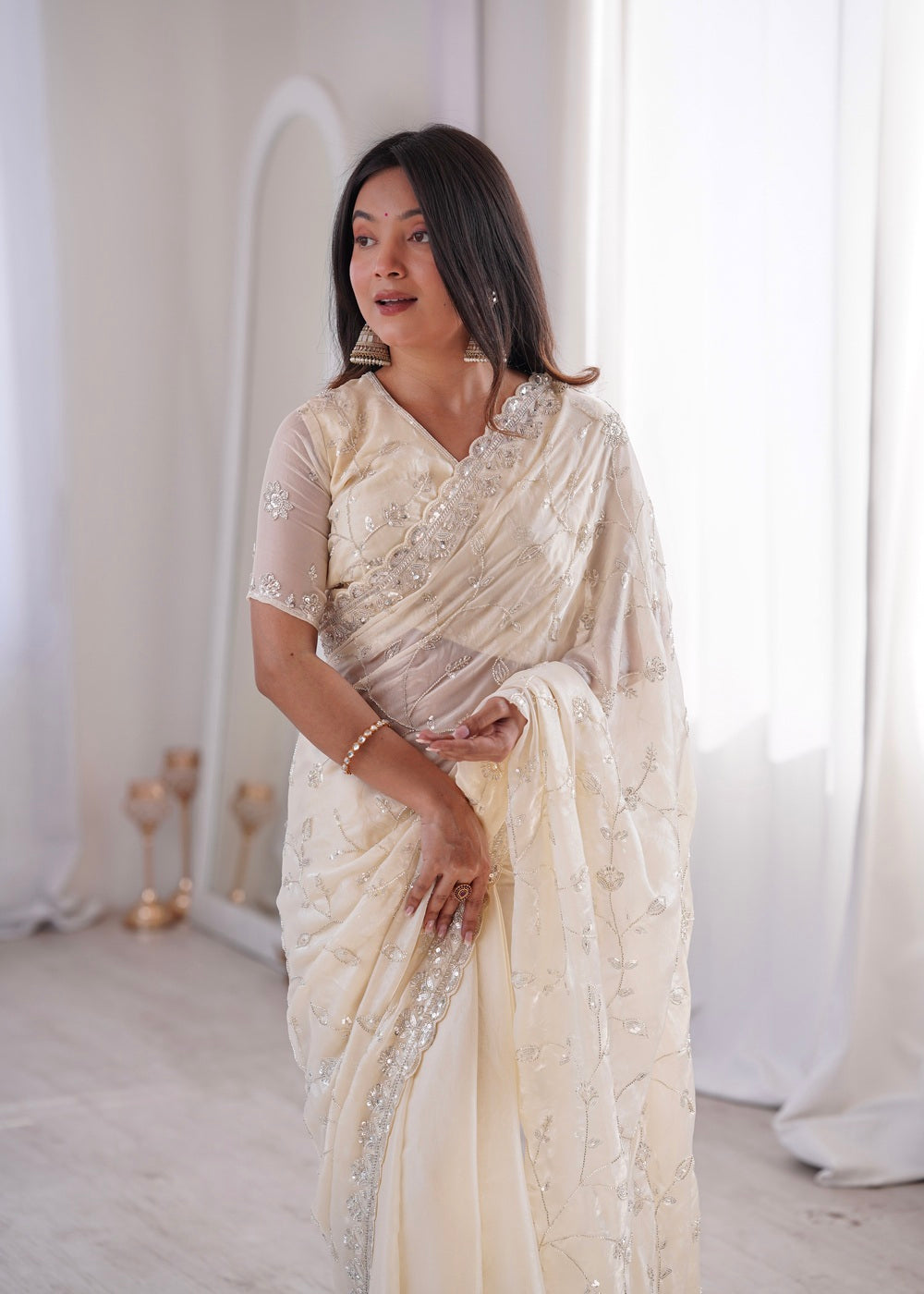 TwilightAura Sarees Off White