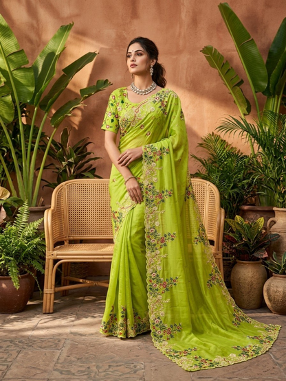 RegalPetal Sarees Parrot Green