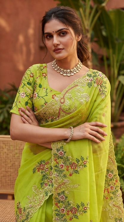 RegalPetal Sarees Parrot Green
