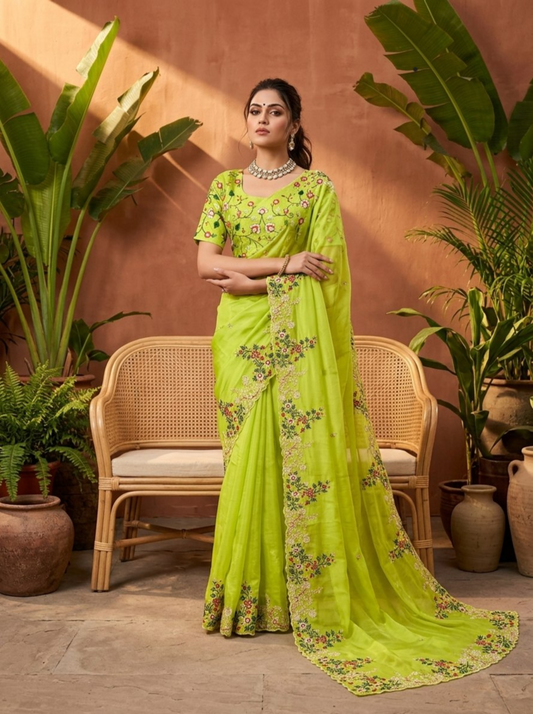 RegalPetal Sarees Parrot Green