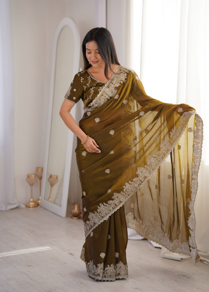 CrushAura Sarees Mehendi Green