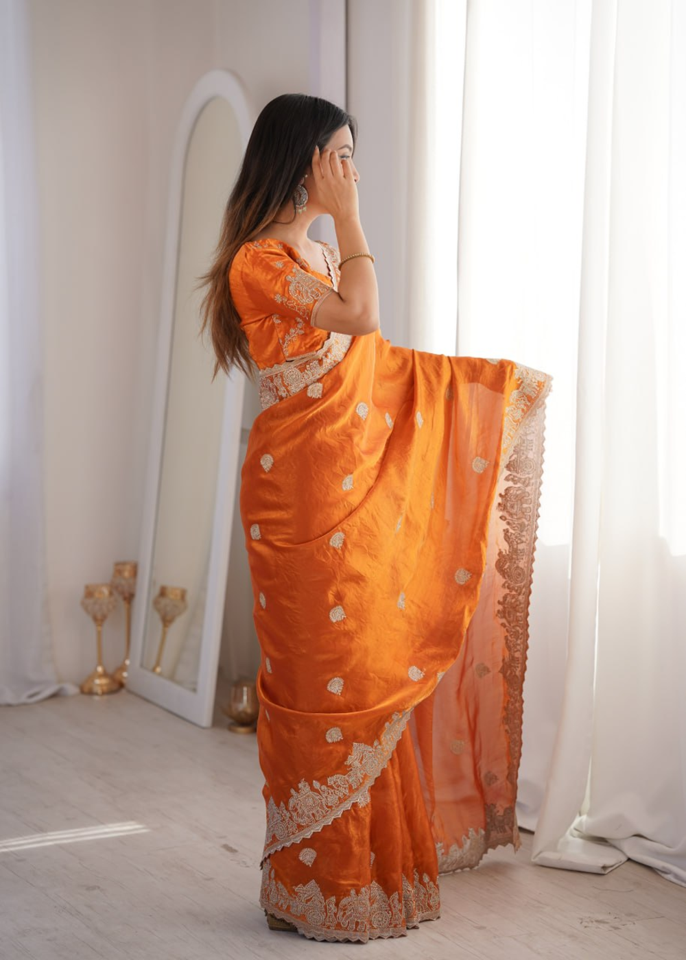 CrushAura Sarees Orange