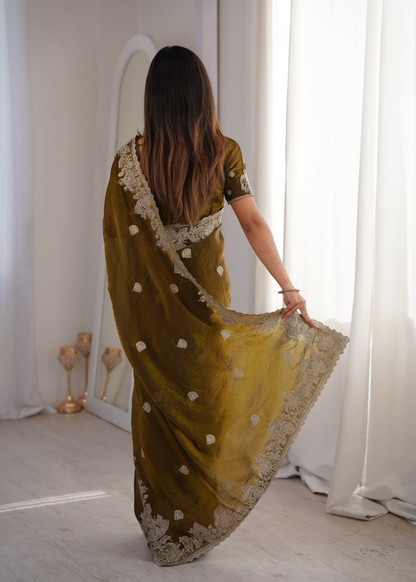 CrushAura Sarees Mehendi Green