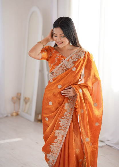 CrushAura Sarees Orange