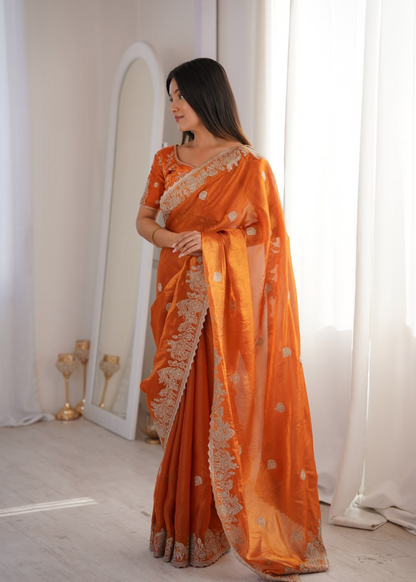 CrushAura Sarees Orange