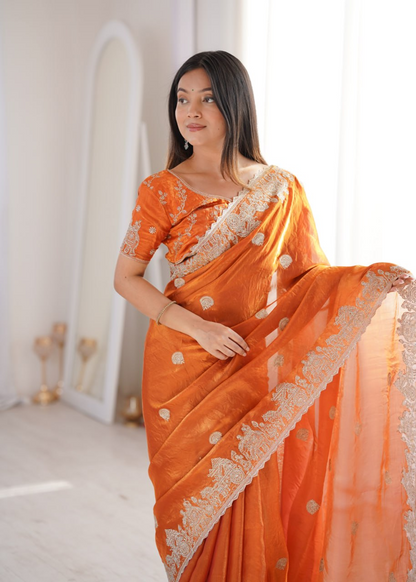 CrushAura Sarees Orange