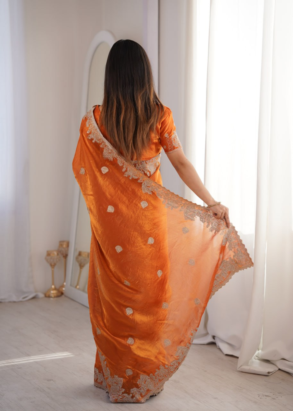 CrushAura Sarees Orange