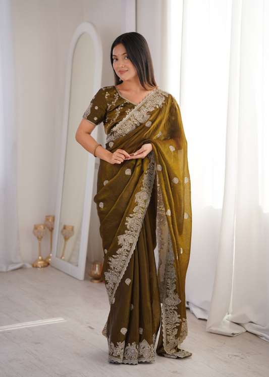 CrushAura Sarees Mehendi Green