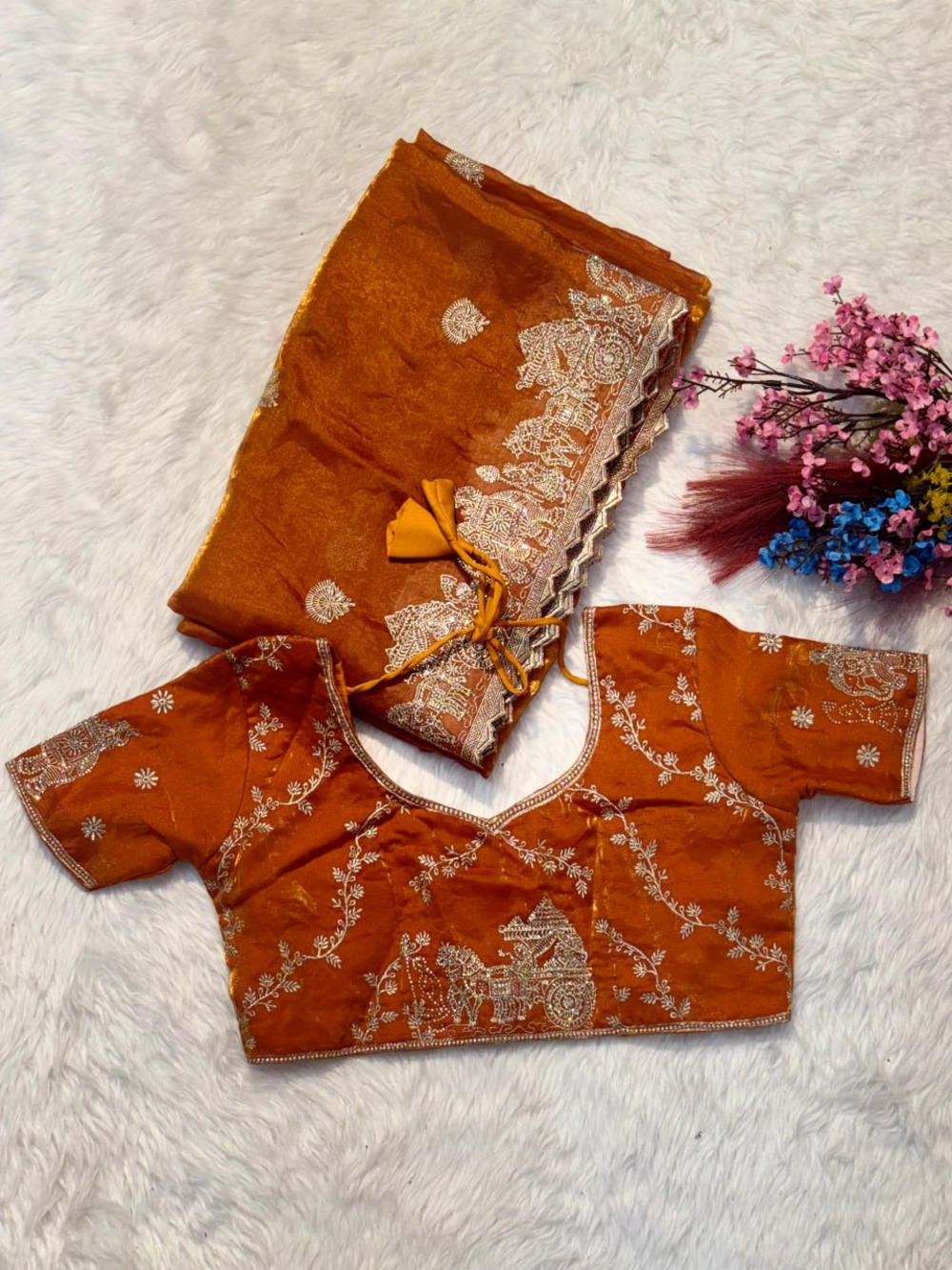 CrushAura Sarees Orange
