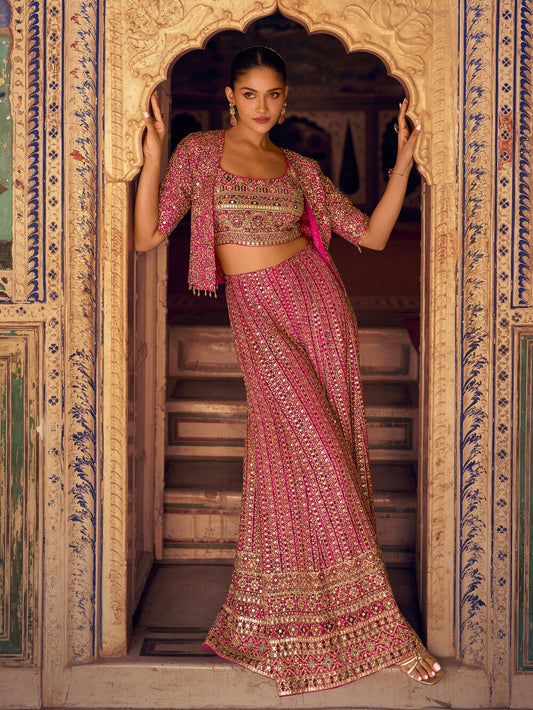 LuxeAura Indo-Western Suits Rani Pink