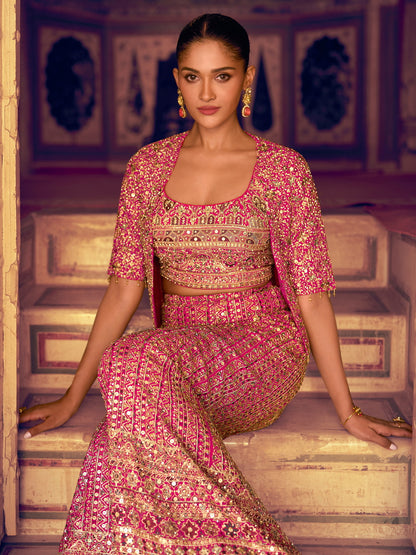 LuxeAura Indo-Western Suits Rani Pink