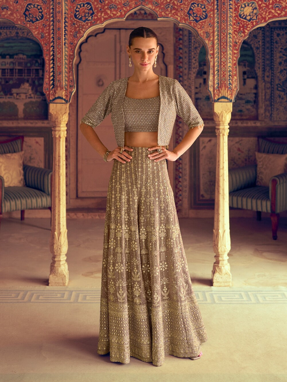 LuxeAura Indo-Western Suits Grey