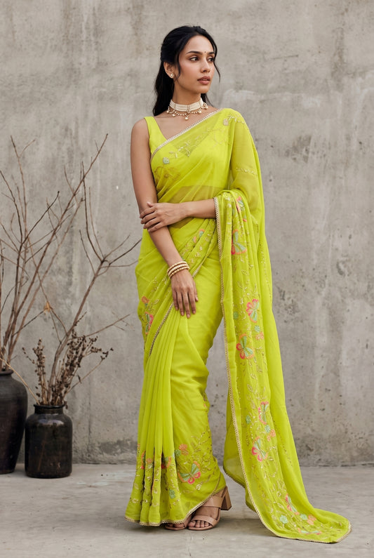 Starlight Sarees Parrot Green